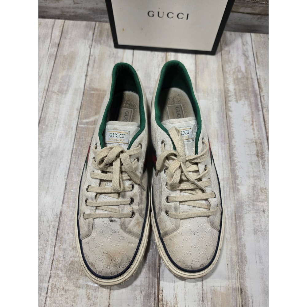 Gucci Tennis 1977 Low Top Sneakers Off White GG Mignon Canvas Web Stripe 11 READ - Picture 3 of 16